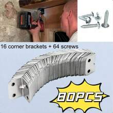 80pcs L-Shaped Corner Brackets (16 Brackets + 64 Screws), 90 Degree Right Angle Support Suitable For Furniture Shelves Cabinets Tables Chairs Hardware Accessories - A - View 11
