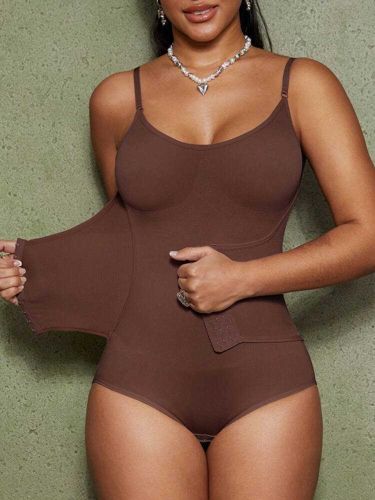1pc Women's Shapewear, Tummy Control, Waist Cincher, Butt Lift, Seamless Bodysuit - Brown - View 3