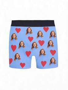 1pc Men's Customizable Photo & Pattern Personalized Fashion Fun Custom Boxers, Suitable For Daily Wear And Gifting - Blue - View 5