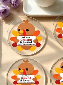 1/2/4pcs Thanksgiving Cute Turkey Transparent Acrylic Coasters, Round Cartoon Turkey Pattern Drink Coasters, Autumn Harvest Tabletop Decor, Thanksgiving Tabletop Ornament, Coffee Tea Cup Housewarming Gift - Multicolor - View 7
