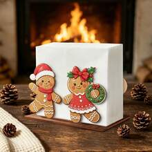 2Pcs Christmas Gingerbread Wooden Napkin Holder Set, Gingerbread Tree & Gingerbread Man Couple Tabletop Napkin Dispenser, Xmas Holiday Dinner Table Decor, Festive Home Kitchen Party Decoration Christmas Gift - Gingerbread Collection - View 9