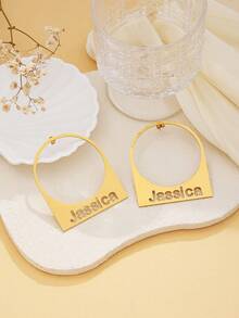 70mm Round Hoop Earrings For Women, Customized Name Hoop, Fashion Personalized Bohemian Style Stainless Steel Gold Cursive Letter Handmade Oversized Exaggerated Hoop Earrings, Party Jewelry, Birthday Holiday Gift For Her, Christmas Gift - Silver-style 1 - View 5