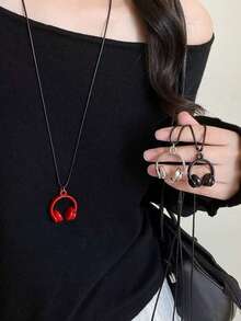 1pc Minimalist Unique New Mini Earphone Pendant Necklace For Women, Fashionable High-End Neck Chain, Personalized Collarbone Chain - Multicolor - View 2