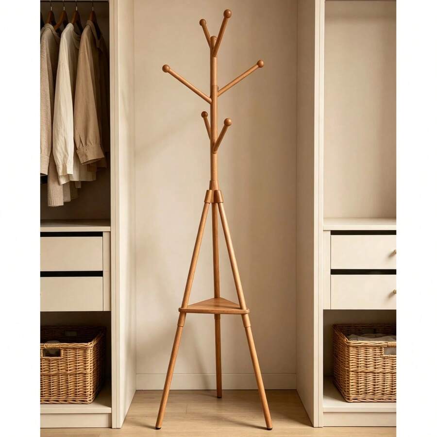360° Rotatable Tripod Clothes Rack, 7‑Hook Freestanding Coat Hanger With Bottom Tray, Stable Tri‑Leg Coat Stand For Bedroom Living Room Entryway - A - View 1