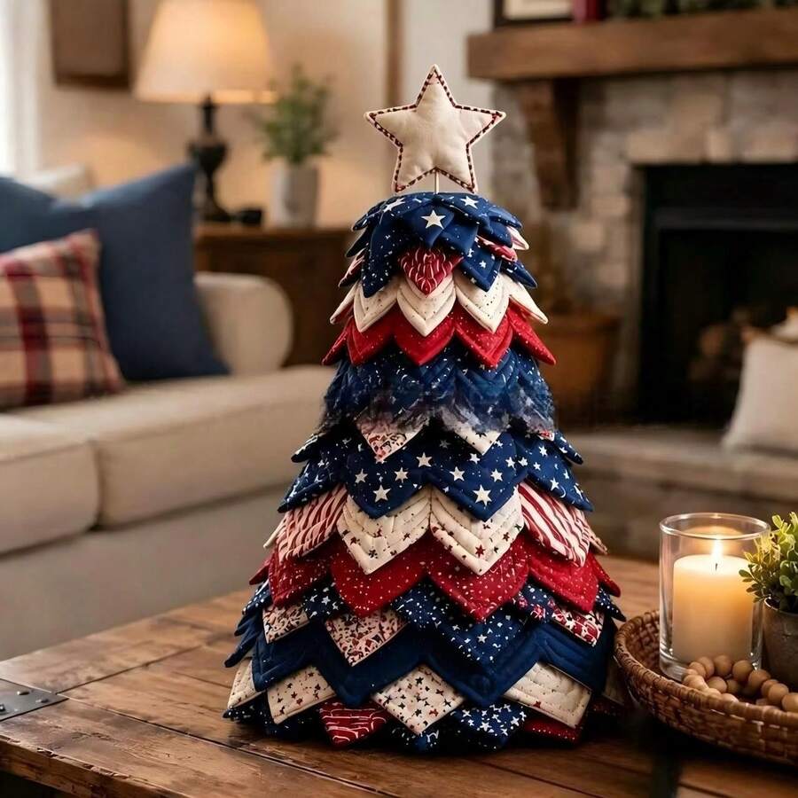 Americana Christmas Tree Quilt Kit, American Style Halloween Christmas Tree Patchwork DIY Materials - Multicolor - View 1
