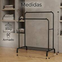 Todo Hierro Raganet, Perchero para Ropa de Doble Poste, Closet Plegable de Acero Inoxidable, Organizador de Ropa, Calzado y Accesorios, Medidas 150 cm alto x 110 cm Largo x 57.5 cm Ancho - Negro - Ver 5