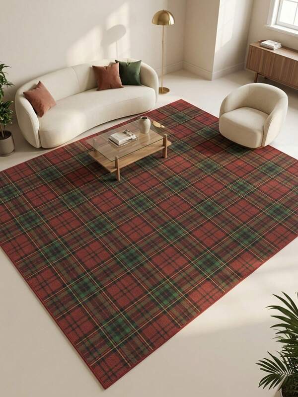 1pc Nordic Modern Minimalist American Classic Geometric Plaid Area Rug, Suitable For Bathroom, Kitchen, Entryway, Hallway, Bedside, Living Room, Bedroom, All-Season Machine Washable Soft Faux Cashmere Mat, Home Decor