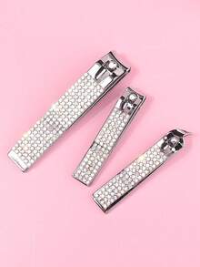 3-Piece Luxury Rhinestone Nail Clipper Set - Stainless Steel Material, Sharp Blades, Suitable For Fingernails And Toenails - Perfect Gift For Men And Women, Nail Care Supplies, Nail Tools, Nail Art Tools, Back To School Season, Nail Care, Nail Tools (Suitable For Press-On Nails) - Silver - View 5