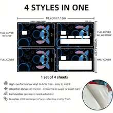 4pcs Disney Stitch Bubble Pattern Credit Card Stickers, Waterproof Removable PVC Debit Card Protective Film, Bank Card IC Card Decorative Stickers - One Size - View 2
