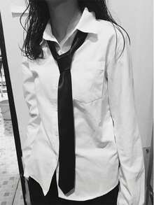 1件裝女款黑色細長款聚酯纖維手綁領帶，適合日常裝飾、襯衫、禮物、搭配制服襯衫、西裝、休閒領帶、商務西裝，也適用於各種節日，專為女性設計的細領帶配件產品 - 黑色 - 查看 2