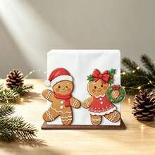 2Pcs Christmas Gingerbread Wooden Napkin Holder Set, Gingerbread Tree & Gingerbread Man Couple Tabletop Napkin Dispenser, Xmas Holiday Dinner Table Decor, Festive Home Kitchen Party Decoration Christmas Gift - Gingerbread Collection - View 11