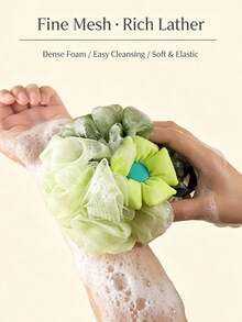 Cute Plaid Flower Bath Sponge, Soft Mesh Shower Ball, Rich Foam Hanging Body Scrubber, Aesthetic Decorative Bath Ball For Bathroom Shower - Multicolor - View 6