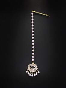 outingfit 1pc Vintage Bridal Forehead Chain Pearl Hair Chain Wedding Jewelry - Gold - View 8