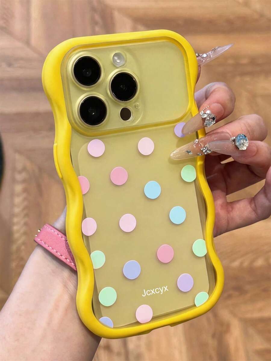 Y2K Cute Full Screen Colorful Polka Dot Semi-Transparent Matte Soft Phone Case, Compatible With IPhone 18 Pro Max 17 Pro Max 17 Pro 17 16 Pro Max 16 Pro 16 15 Pro Max 15 Pro 14 Pro Max 14 Pro 13, Fashionable Cute Camera Protection Wavy Edge Shockproof Soft Back Shell Gift