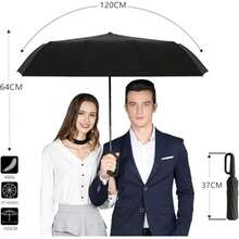 AMOROSA 1/2-Piece Reinforced Windproof Umbrella For Heavy Rain And Sun, Automatic Folding Umbrella With Durable Ribs, 60-Rib Or 50-Rib Model With Ring Handle, UV Protection, Daily Use, Travel, Office - Black - Black - View 8