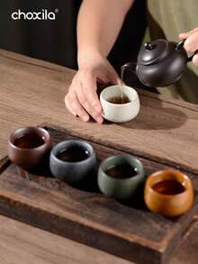 choxila 1 Set/5 Buah Cangkir Teh Cangkir Kopi Set Teh Kung Fu Lima Warna Mangkuk Teh Kecil Keramik Kasar Set Kotak Hadiah - Piala Lima Elemen - View 5