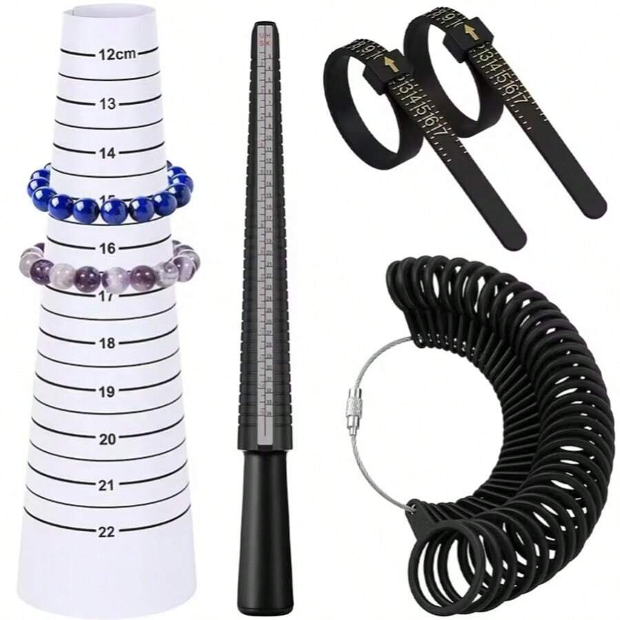 KLONKEE Bracelet And Ring Size Measurement Kit, Includes Ring Size Measuring Tool, Finger Measuring Gauge, And Two American Size 1-17 Finger Measuring Gauges (Black, Plastic) - Multicolor - View 1