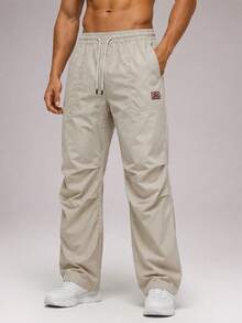CZRLHYT Men's Fashion Loose Straight‑Leg Pants, Drawstring Design, Retro Sports Casual Pants, Suitable For Outdoor Cycling, Daily Wear, Fitness - Apricot - View 1