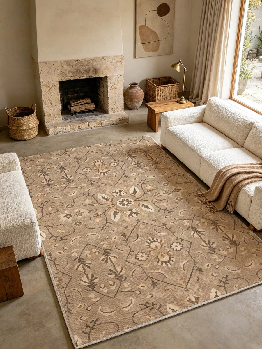 1pc Khaki Living Room Rug, Suitable For Kitchen, Dining Room, Bedroom Holiday Decor, Indoor/Outdoor, Office, Non-Slip Doormat, Bathroom Rug, Hallway, Study, Gaming Area Rug - Khaki - View 1