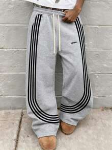 Men's Sports Casual Fashion Sweatpants, Striped Design, Drawstring Waistband, Suitable For Indoor And Outdoor Wear, Multiple Colors Available, Perfect As Couple Gift - Light Grey - View 3