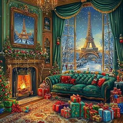1 pieza Kit de pintura de diamantes 5D DIY con patrón de tema navideño - Mosaico de arte de taladro completo redondo, decoración de pared para el hogar, sin marco
