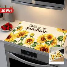 1pc Sunflower Floral Pattern, 2D Printed Flat Stove Protector Mat, Rubber Non-Slip Heat-Resistant Stove Cover Pad, Suitable For Induction Cooktop, Glass Cooktop, Multi-Function Scratch-Resistant Mat, Best Choice For Oven, Washing Machine, Dryer, Kitchen Decor - Multicolor - View 2