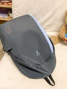 Dedoo Colorblock Zipper Backpack, Letter Embroidery & Label Detail, Large Capacity, Student School Bag, Suitable For University Campus, Back To School Student Backpack - Grey - View 5