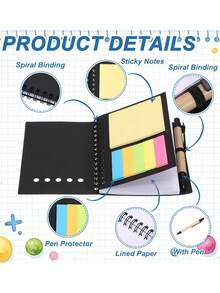 Juego de cuadernos de bolsillo con espiral, notas adhesivas y bolígrafo, cuaderno pequeño de 3.9 x 5.1 pulgadas con líneas, pestañas de índice de notas adhesivas de 6 colores surtidos, adecuado para uso de oficina y negocios - Set de libretas de espiral de 5 orificios - Ver 7