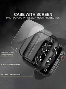 1pc Fashion New PC Watch Protective Case Compatible With Apple Watch 38mm 40mm 41mm 45mm 44mm 42mm 49mm Compatible With Apple Watch Ultra Series Ultra 9 8 7 6 5 4 3 2 1 SE Waterproof Anti-Scratch Anti-Collision Double-Row Rhinestone Watch Protective Case For Women And Men - Black - View 4