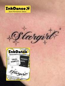 1 Set "Star Girl" Revolutionary Tech Tattoo, Semi-Permanent Tattoo, Temporary Tattoo, Realistic Tattoo, Waterproof, Authentic Tattoo Effect, InkDance Plant-Based Tattoo, X110 - Black - View 2