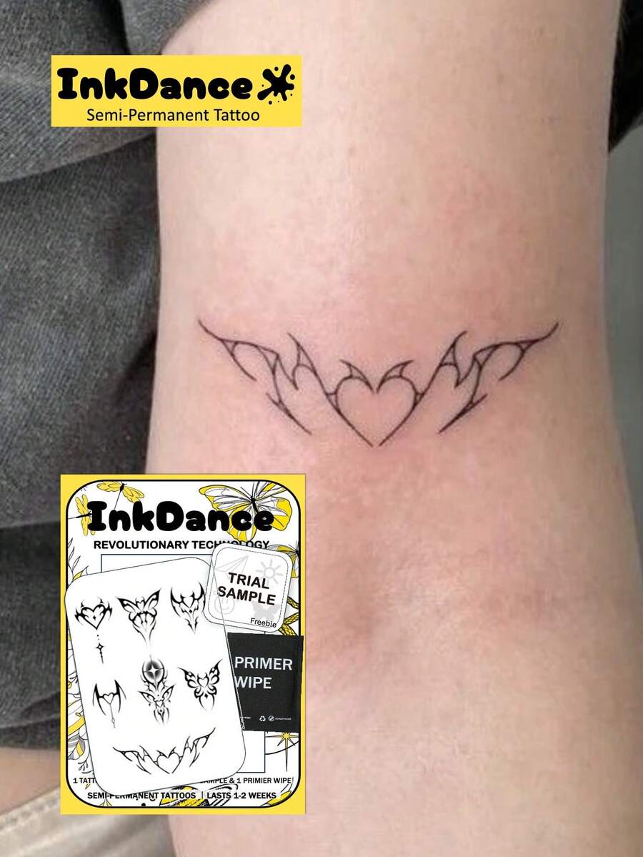 1 Kit Revolutionary Technology Tattoos, Semi-Permanent Tattoos, Temporary Tattoos, Long Lasting, Men Tattoo, Fake Tattoos, Water-Resistant, Authentic Tattoo Look, InkDance Ink Dance, Plant-Based X170 - Black - View 1