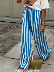 2026 Summer/Autumn Fashion Blue & White Striped Loose Wide Leg Pants - Multicolor - View 6