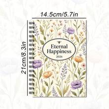 1pc Eternal Happiness Floral Spiral-Bound Notebook (Ruled); A5 25 Sheets/50 Pages; Cover Features A Watercolor Wildflower And Botanical Design; Suitable For School And Office Use; Perfect Gift For Christmas Or Birthdays. - Rectangle - View 2