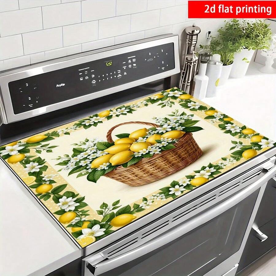 1pc Yellow Lemon Flower Basket Pattern Dish Drying Mat, Fresh Country Style, Quick-Dry Absorbent Material, 2D Flat Floral Print Design, Non-Slip Surface Protection, Suitable For Daily Kitchen, Dish Drying, Family Gatherings And Home Decor - Multicolor - View 1