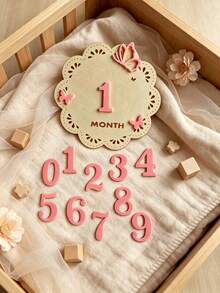 Floral Wooden Milestone Calendar Photo Frame Prop, Baby Birthday Growth Record Photography Accessory - Multicolor - View 13