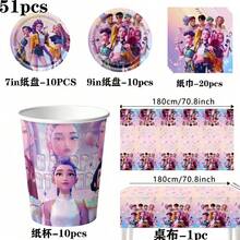 KPop Demon Hunters 51pcs Cartoon Anime Birthday Theme Party Set, Back To School Season Decoration, Holiday Essential Suitable For 10/20 People, Disposable Birthday Party Tableware Including Plates, Cups And Napkins. Holiday Decoration Supplies, Suitable For Camping, Picnic, Backyard BBQ And Party Decoration, Also Ideal Decoration For Halloween, Christmas And Party, And A Great Surprise Gift For Fans. - Multicolor - View 13