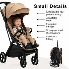 Leichter Kinderwagen, Tragbarer Kinderwagen, Ideal Für Reisen, Unverzichtbares Babyzubehör, Atmungsaktives Netzgewebe, Ein-Schritt-Klappkinderwagen - Brown - View 4