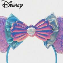 1PC Disney Purple Iridescent Sequin Base Mickey Ears Headband With 3D Pearl Decor, Gradient Mermaid Tail Shell Bow, Dreamy Underwater Mermaid Princess Theme, Versatile Summer Hair Accessory For Theme Parks And Beach Vacations - Multicolor - View 6