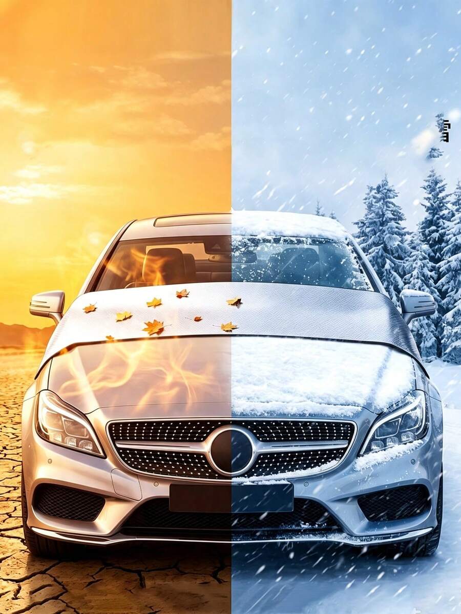 Car Half Windshield Cover, Dual-Sided Silver-Coated Fabric Windshield Wiper Trough Protective Shade, Rainproof Snowproof Front Window Cover, For Most Cars - Multicolor - View 1