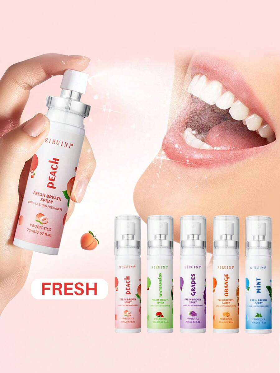 5 chai xịt thơm miệng hương trái cây, nhỏ gọn tiện lợi, giữ hương tươi mát lâu dài, làm sạch sâu, dịu nhẹ không gây kích ứng, không cồn, thiết yếu cho vệ sinh răng miệng, món đồ du lịch cần có, bao bì thời trang, size du lịch, công thức không cồn - Nhiều màu - Xem 1