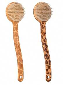 1pc Leopard Print Long Handle Bath Brush, Soft Bristle Back Scrubber, Exfoliating Body Massage Brush, Home Bathroom Accessory - Multicolor - View 7
