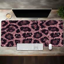 1pc Pink Glitter Leopard Print Pattern Mouse Pad Cute HD Rubber Desk Pad Extended Gaming Keyboard Mats Extra Large XXL Non-Slip Office & Gaming Mousepad - View 2