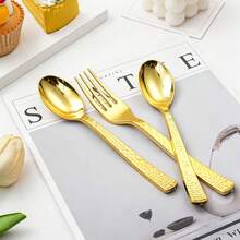 20pcs Gold Cutlery Set - Reusable Forks And Spoons, Dishwasher , Suitable For Parties, Birthdays, Weddings, Shatterproof Elegant Tableware - Gold - View 4