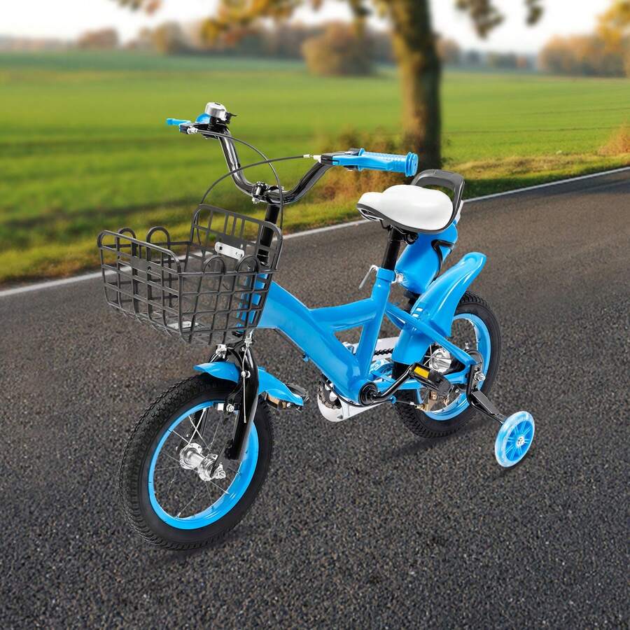 Modern And Simple Adjustable Design Durable & Sturdy Blue  Bicycle With Training Wheels