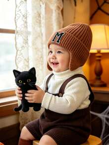 Baby Ear‑Protection Knit Beanie For 0‑3 Years Old, Warm Soft Knitted Toddler Hat, Stretchy Fall Winter Infant Cap, Gift For Christmas, Thanksgiving - Brown - View 3