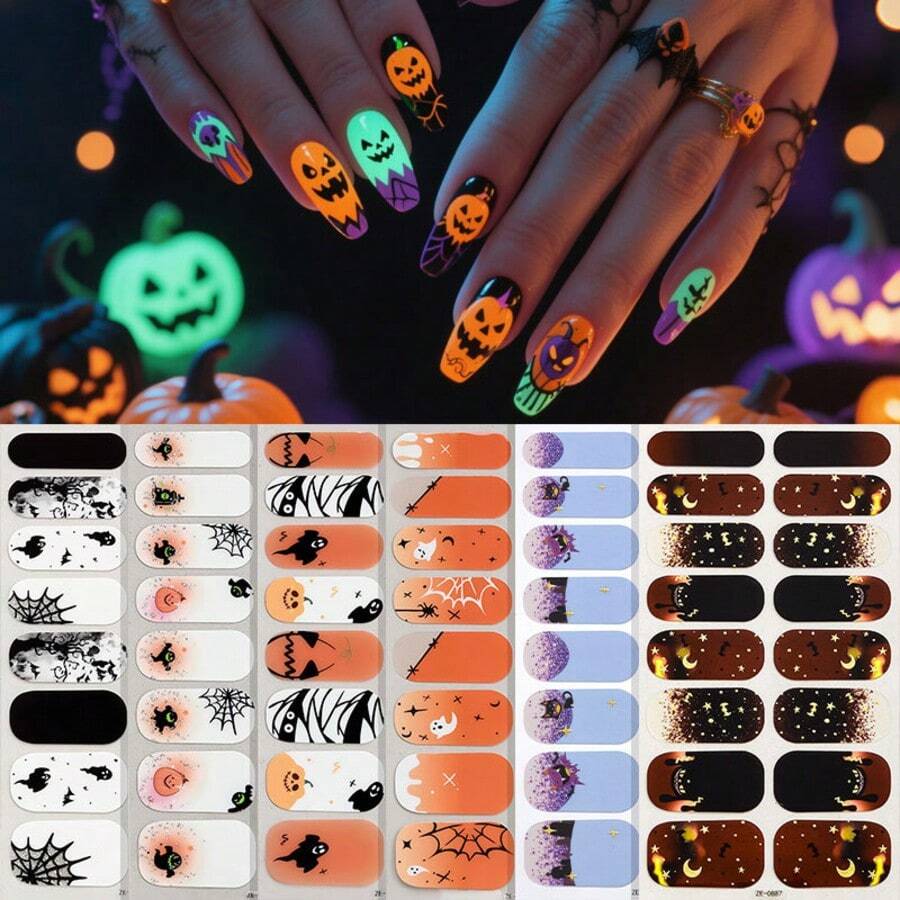New Halloween Glow-In-The-Dark Nail Polish Film Nail Stickers Spider Web Ghost Dark European & American Style Nail Art Decals - Multicolor - View 1