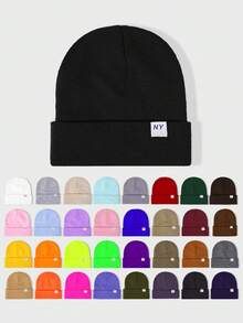1pc Y2K Style Acrylic Plain Knitted Beanie Hat, Outdoor Cold Weather Casual Warm Cap For Daily Commute Halloween Fall Outfit - Light Board - View 16