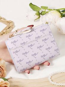 Ladies' Bow Printed Short Zipper Coin Purse, Portable Card Bag Wallet, Suitable For Daily Shopping And Travel - Pink - View 13