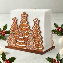 2Pcs Christmas Gingerbread Wooden Napkin Holder Set, Gingerbread Tree & Gingerbread Man Couple Tabletop Napkin Dispenser, Xmas Holiday Dinner Table Decor, Festive Home Kitchen Party Decoration Christmas Gift - Gingerbread Collection - View 7