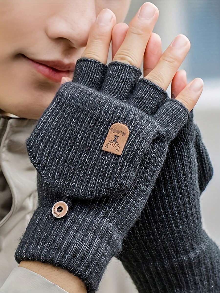 2pcs Men's Winter Knitted Knitted Fingerless Half-Finger Gloves With Flip Cover, Comfortable And Warm For Writing And Office Work - Multicolor - View 1